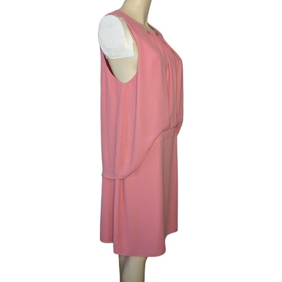 Halston sleeveless pink shirred front Georgette dress size 14 - Picture 2 of 11